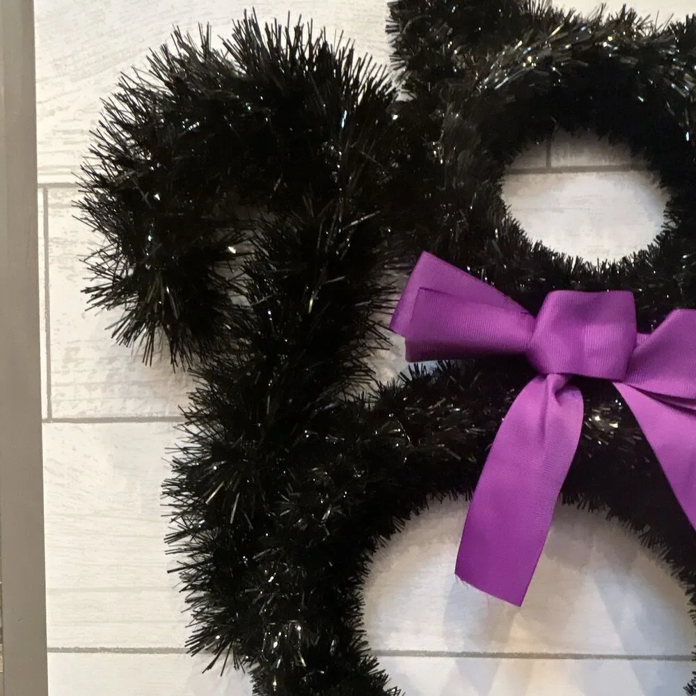 Ashland Artificial Halloween Black Tinsel Cat Wreath Purple Bow, 16 Inch